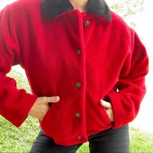 IZZI Outerwear Vintage red & black faux fur waist length jacket